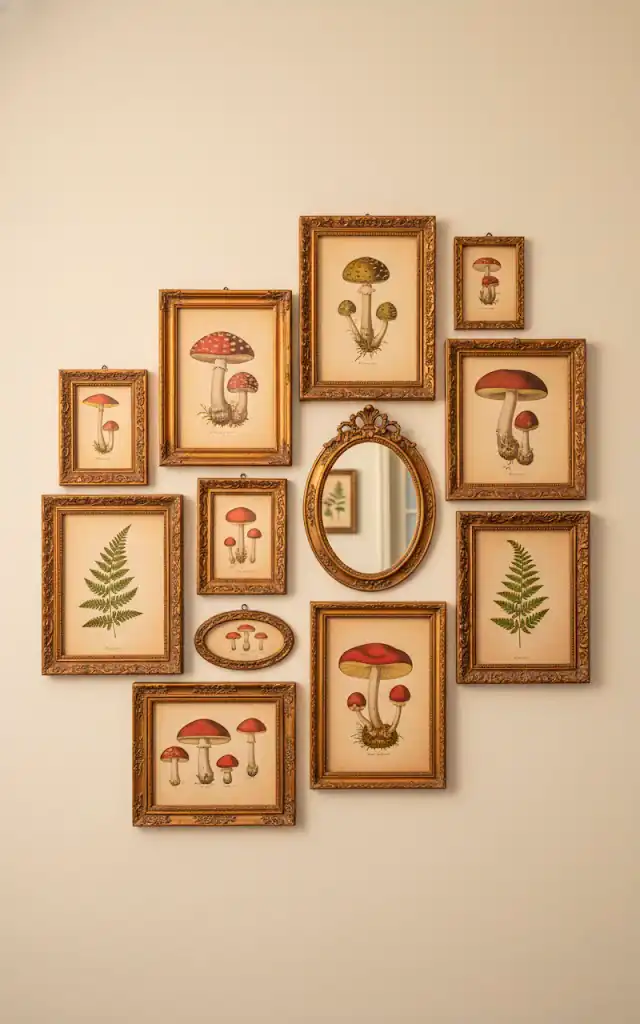 4 a realistic vertical shot of a gallery wall on a cream colored background the wall features a mix of orna 01 filled