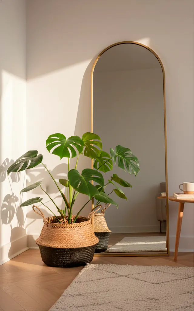5 a corner of a room featuring a large monstera plant in a woven seagrass belly basket beside it is a tall 01 filled 640x1024