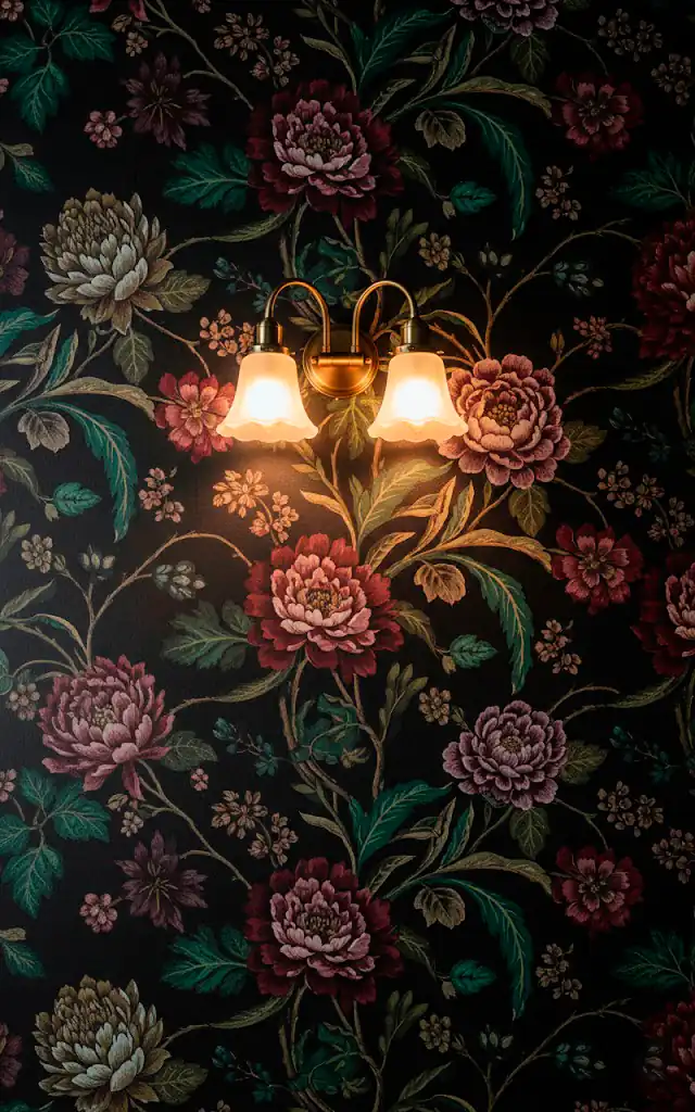 5 a vertical shot of a wall covered in dark floral wallpaper the flowers are large and moody deep reds purp 01 filled
