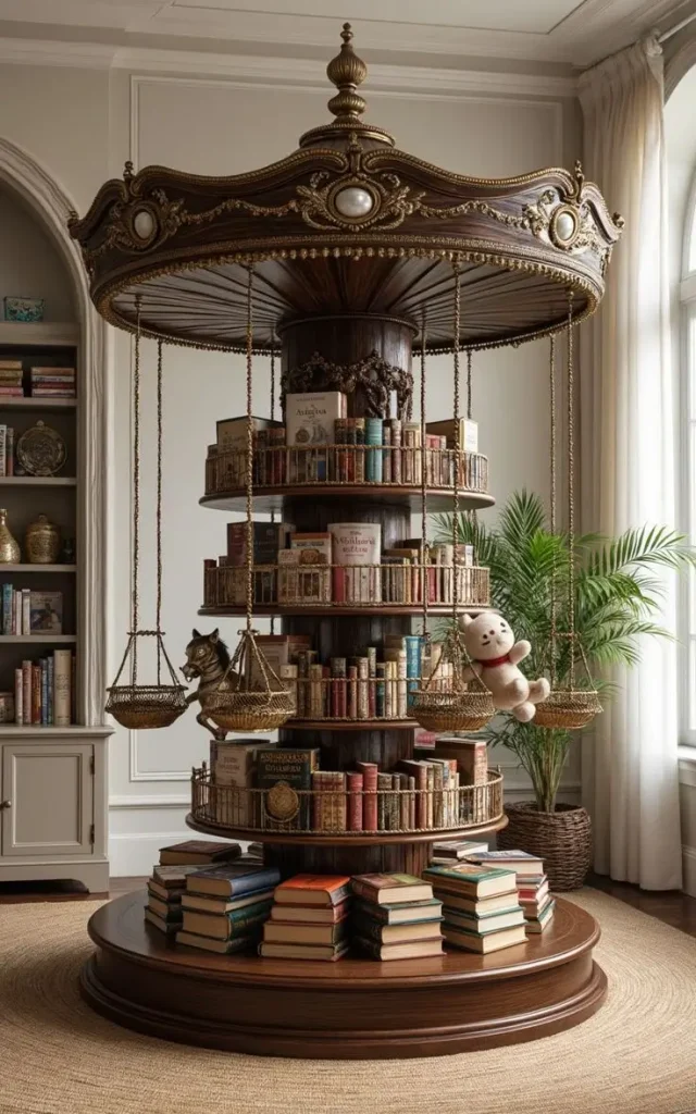 whimsical home decor stunning carousel bookshelf design for a magical room 🎠📚✨