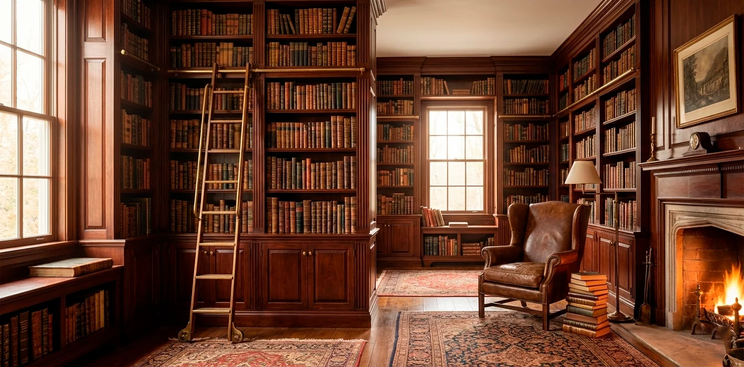 Timber Home Library Timeless Home Library Design: How to Use Moody Wood and Vintage Decor ...