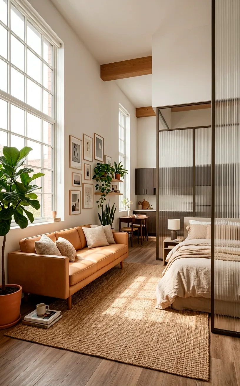 Moody small library with emerald walls and a cognac velvet chair in dramatic natural light.