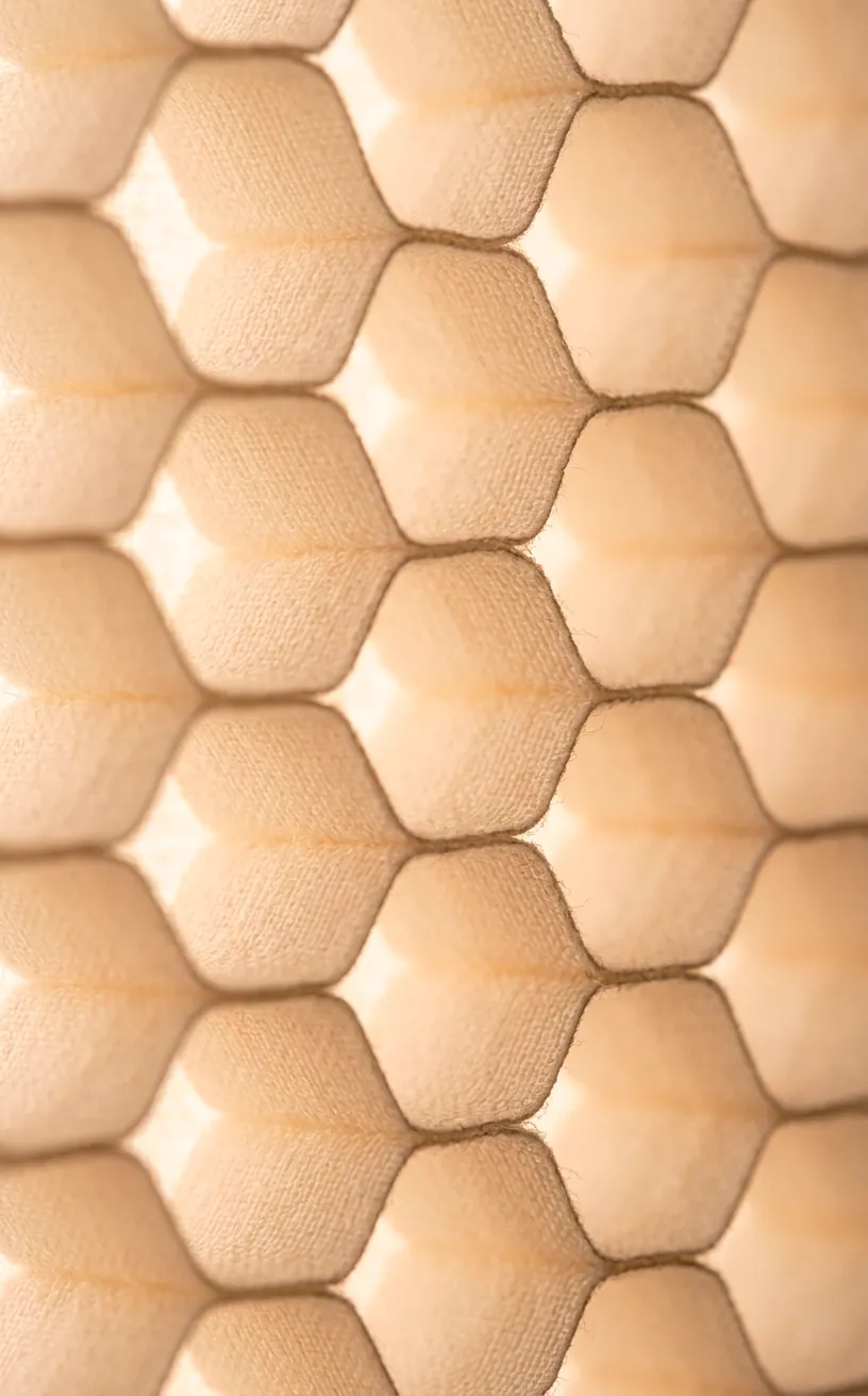 Detailed side view of a cellular shade showing the honeycomb insulation structure.