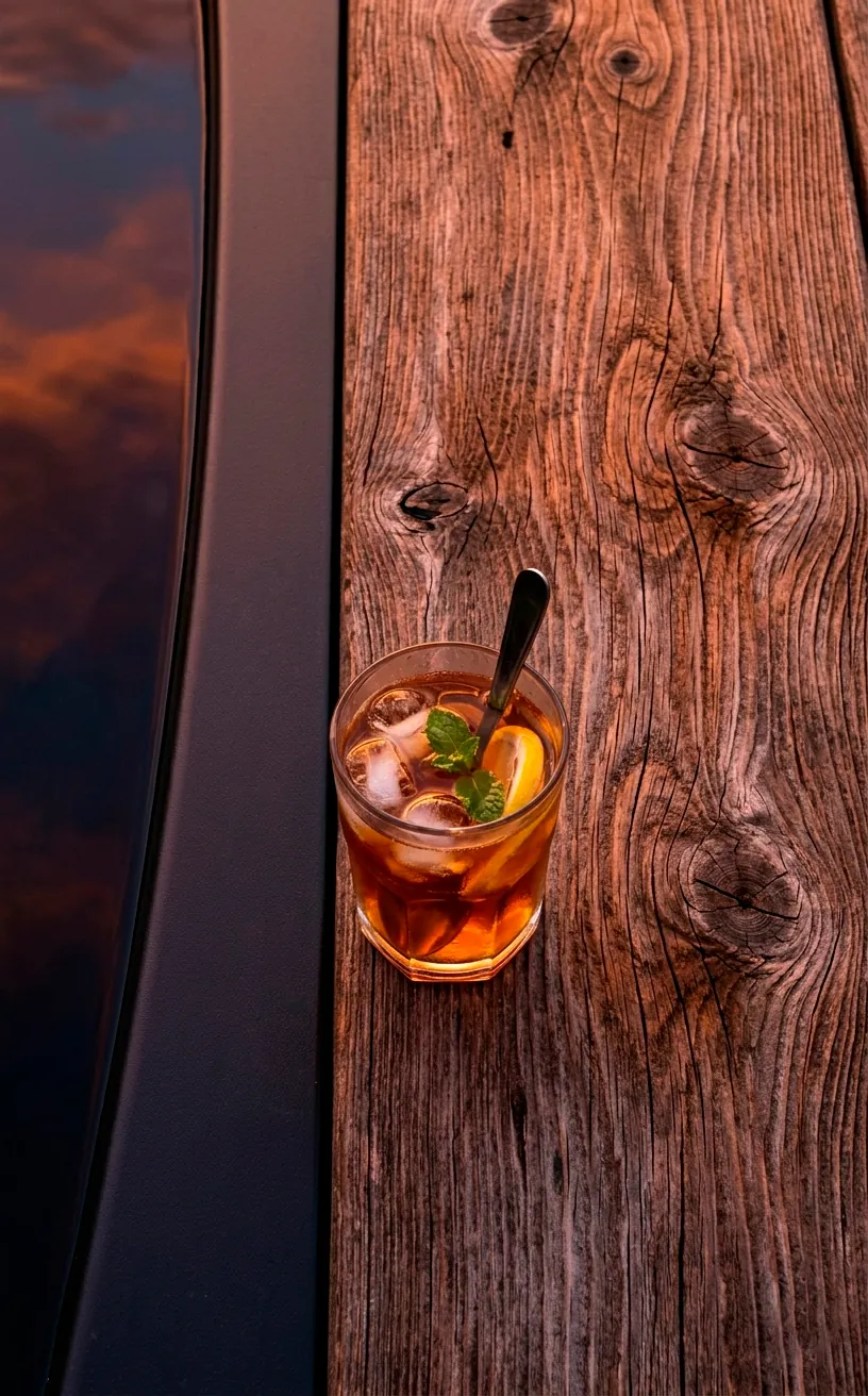 Top-down view of a black pond rim meeting cedar wood deck boards.