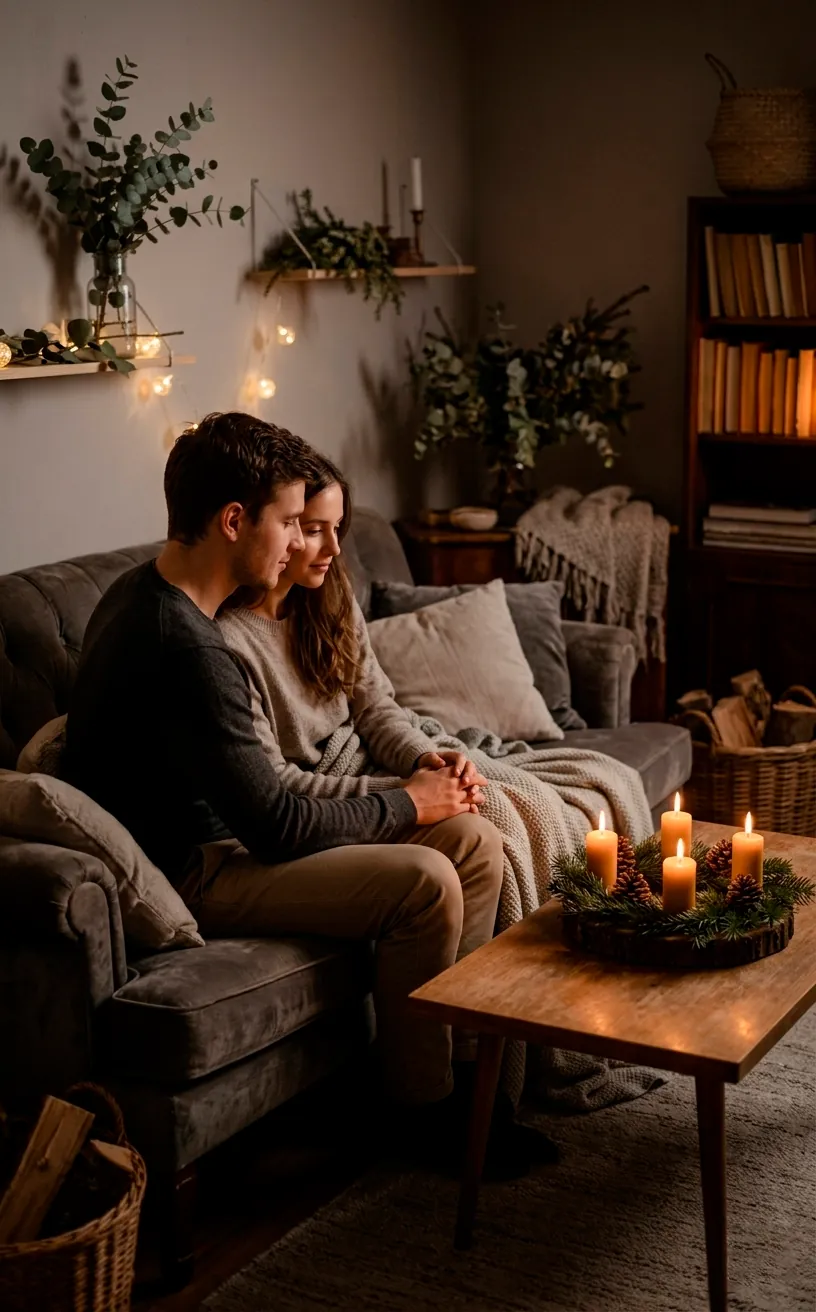 A quiet, mindful advent moment with candles and natural decor.