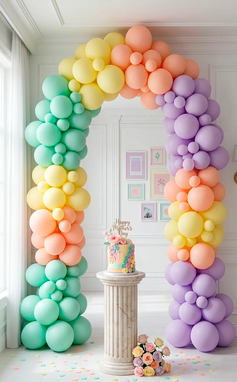 Matte pastel rainbow balloon arch inspired by French macarons.