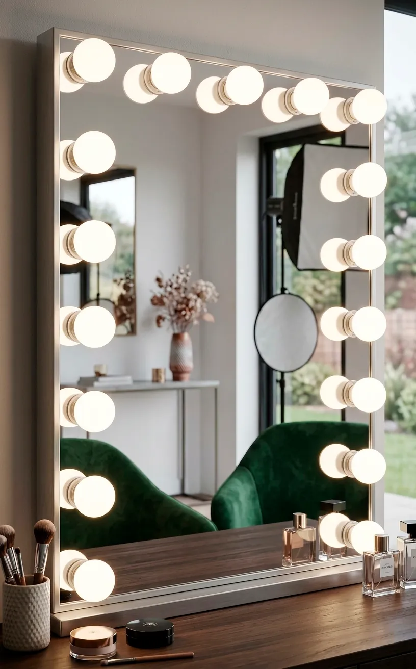Modern vanity mirror with high CRI frosted globe bulbs providing clear professional lighting.