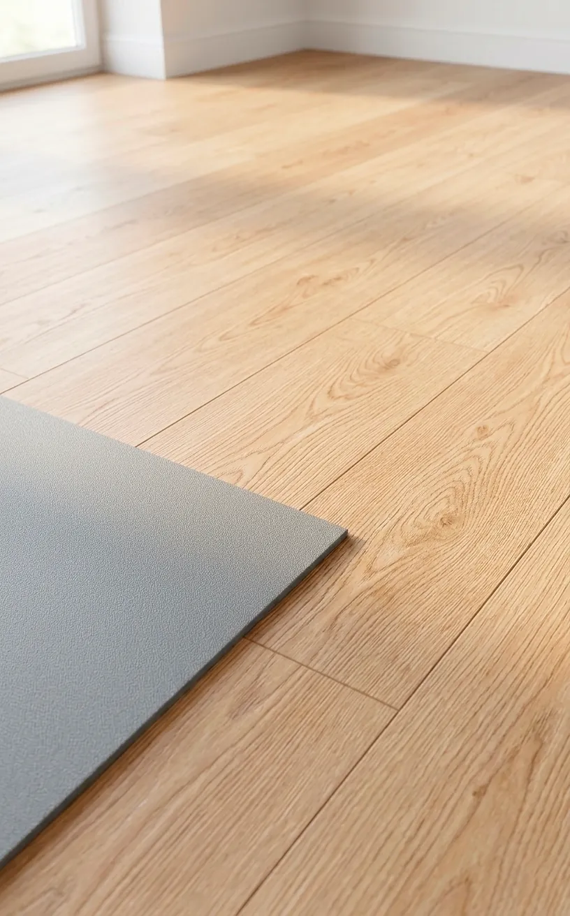 Light oak vinyl flooring with a grey workout mat in a bright, clean fitness sanctuary.