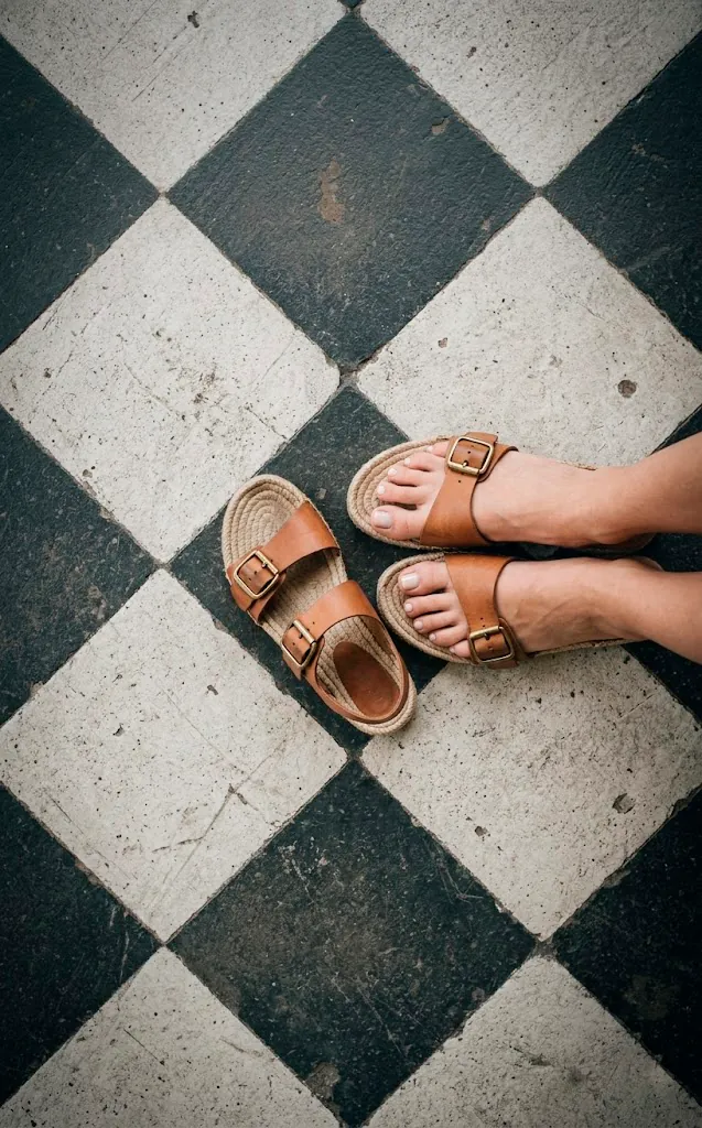 Close-up of a diamond checkerboard pattern painted on a concrete patio floor.