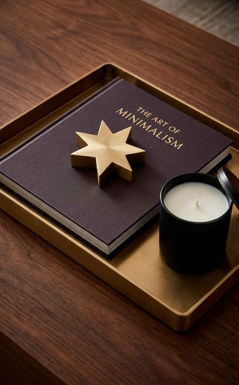 Brass star paperweight on a luxury coffee table book.
