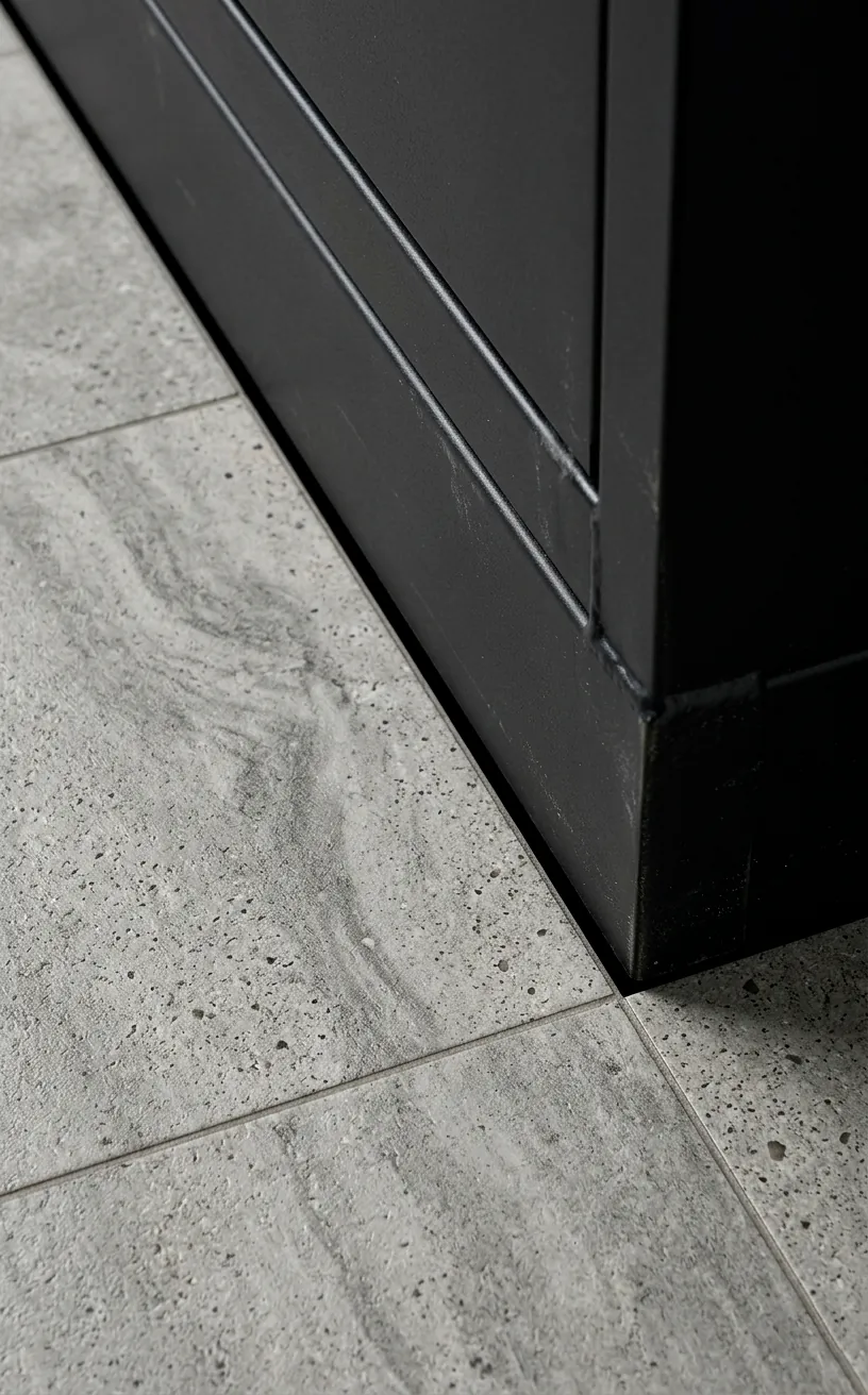 Detail of industrial cement look vinyl flooring with realistic matte texture.