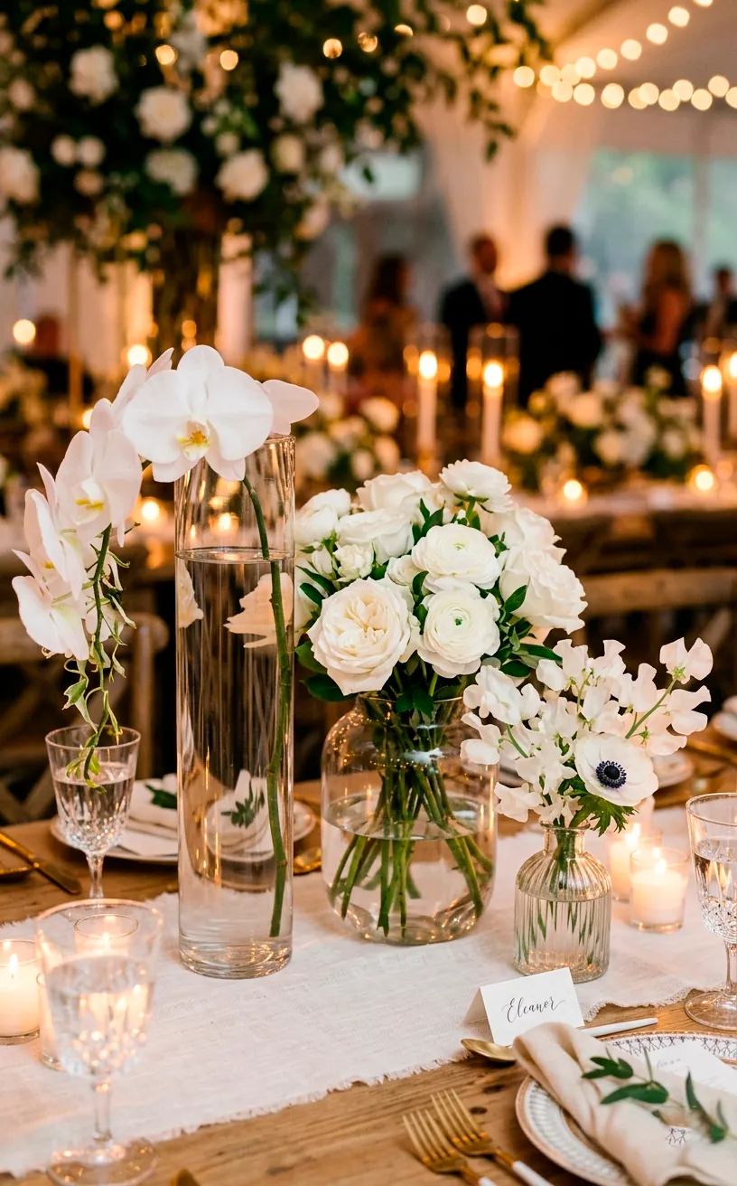 Three glass vases of different heights clustered together on a table