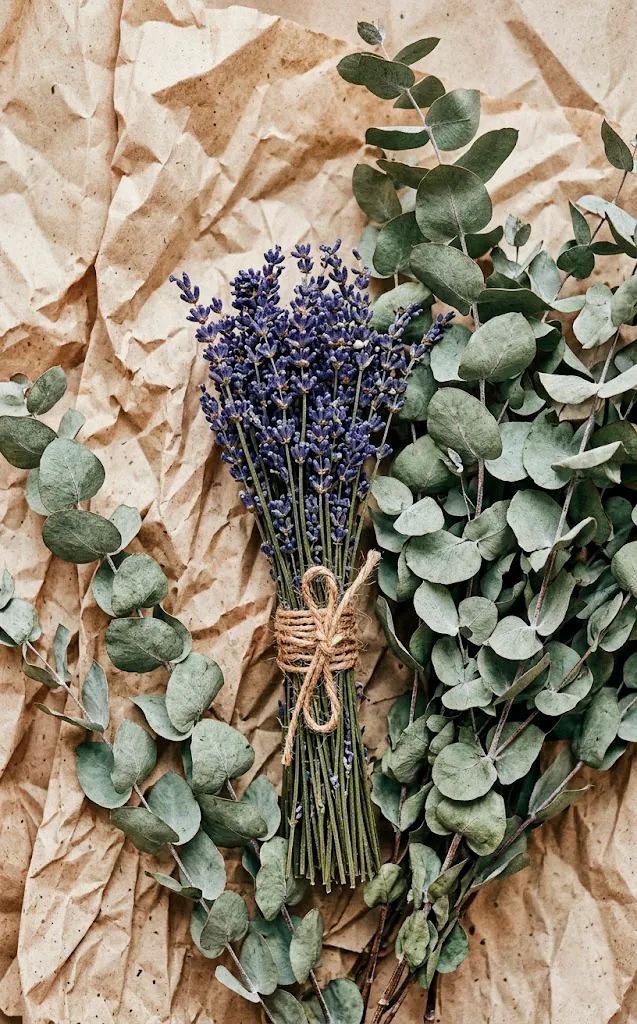 Dried eucalyptus and lavender sprigs for gift basket styling