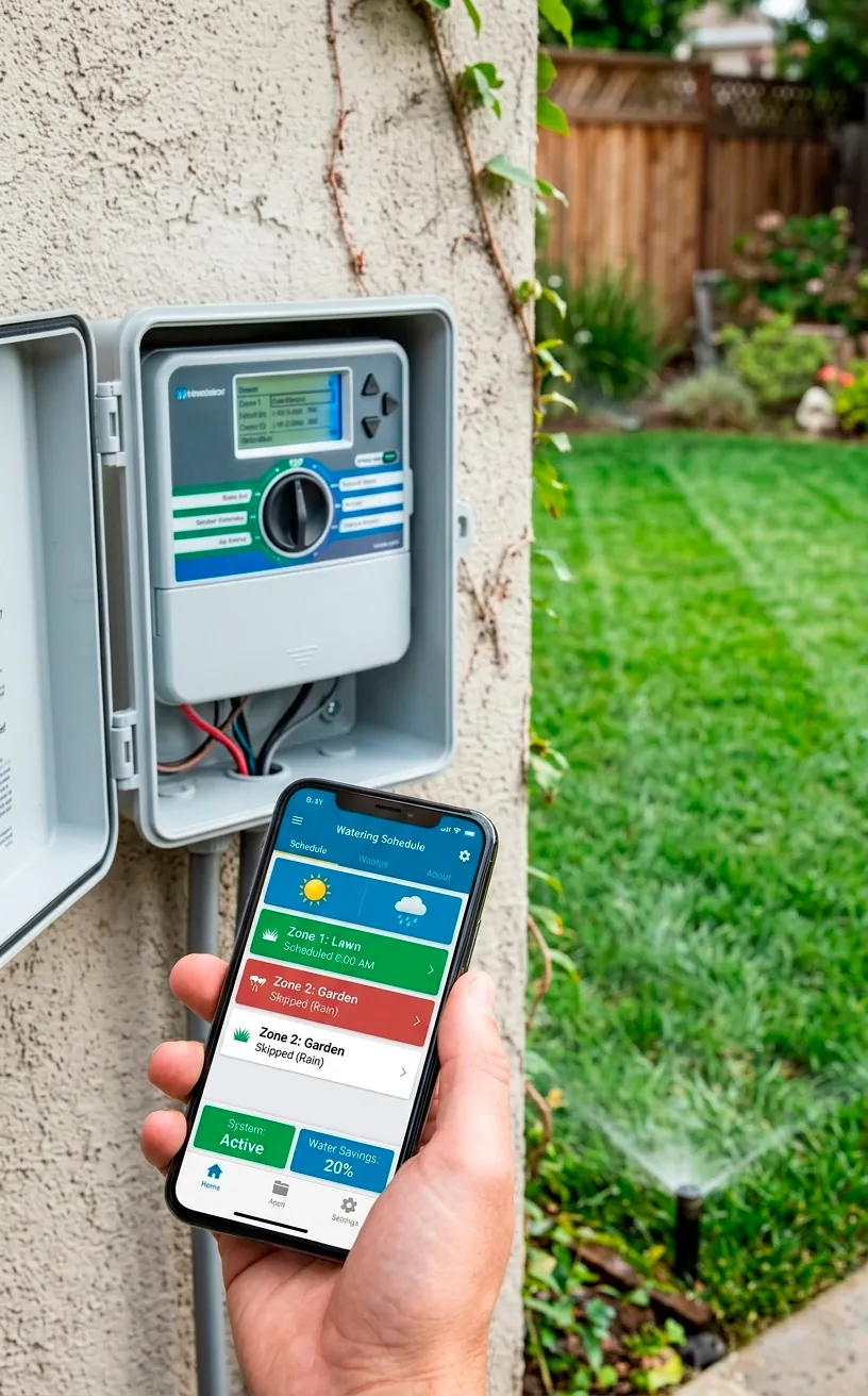 Smart WiFi irrigation controller and smartphone app for garden watering.