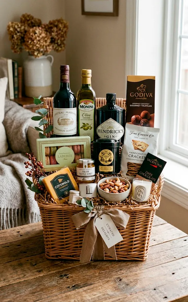 Layered gift basket showing height and structure