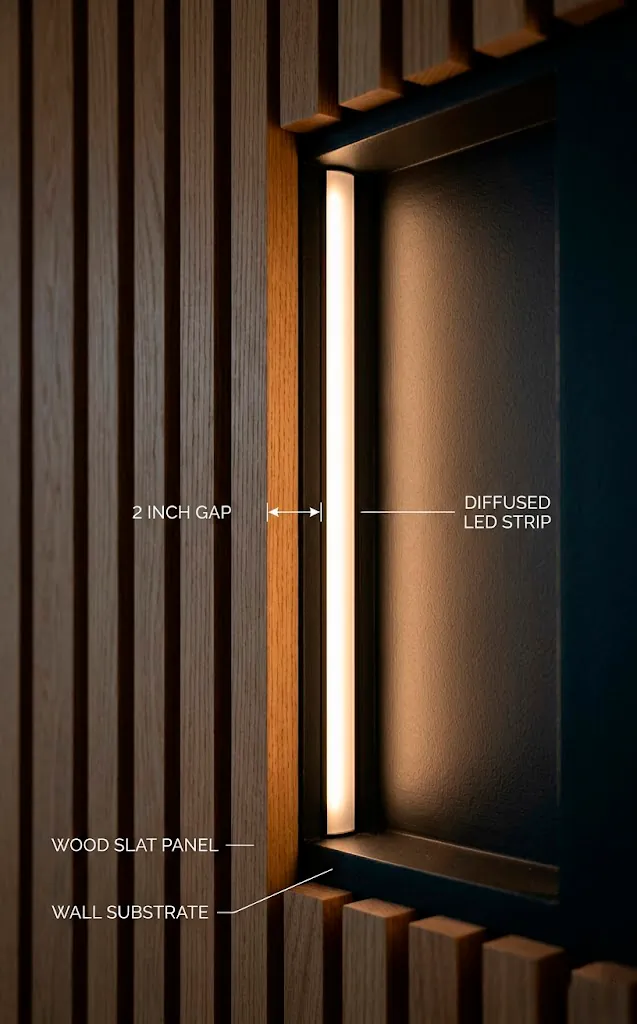Close up showing proper spacing for hidden LED strips.