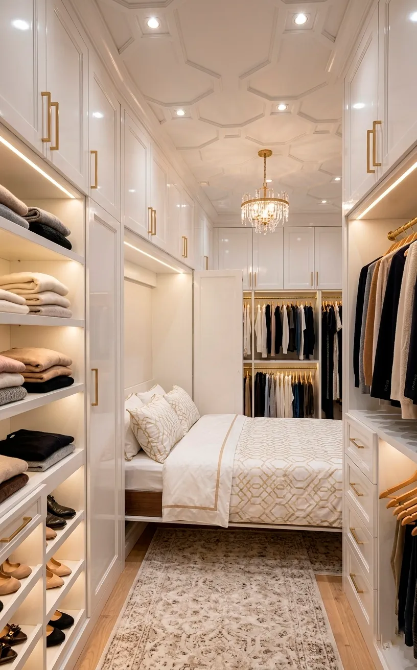 Murphy bed integrated into a luxury walk-in closet system.