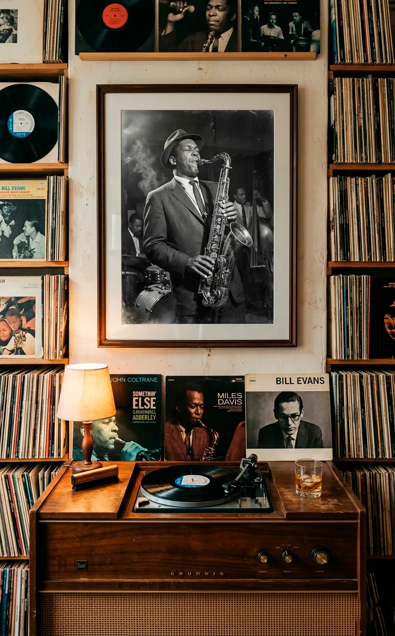 Black and white portrait of a jazz musician playing the saxophone.